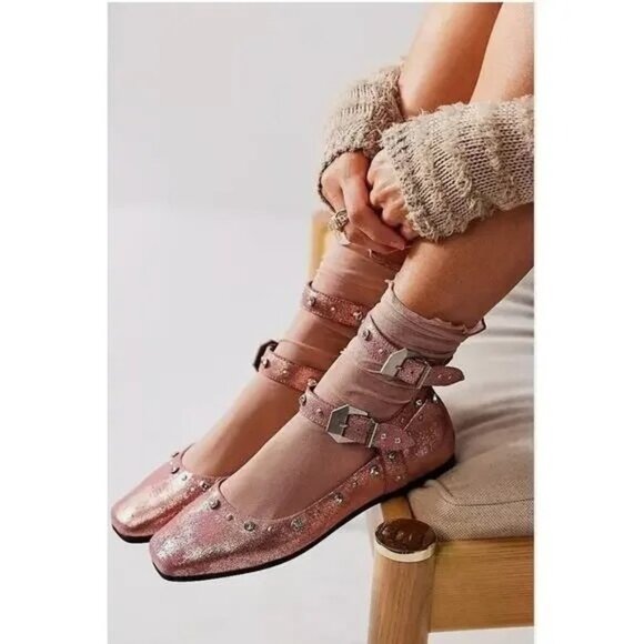 Free People Shoes - Free People Mystic Diamante Flats Pink Size 7 NEW